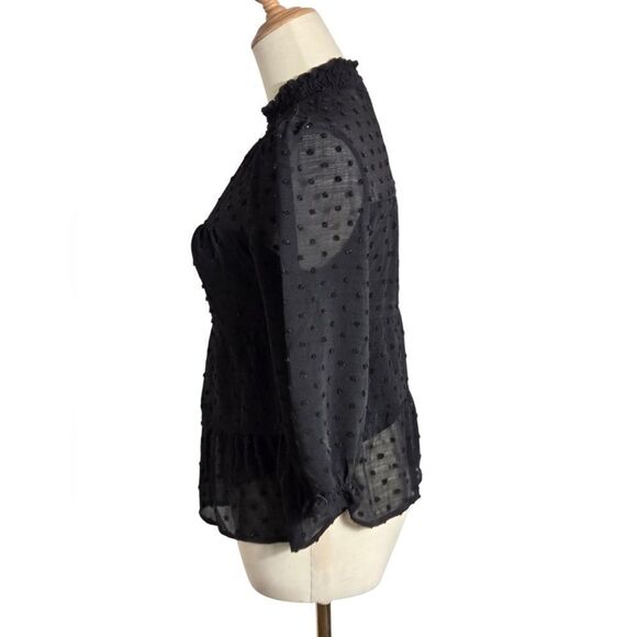 Monteau Los Angeles Black High Neck Partially Sheer Boho Top - Picture 3 of 7